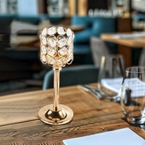 Crystal Metal Candle Holder with Beads, Sparkling Tealight Candle Stand for Elegant Tabletop Wedding Decoration, Tall Votive Candle Holder with Crystal Accents for Home and Dining