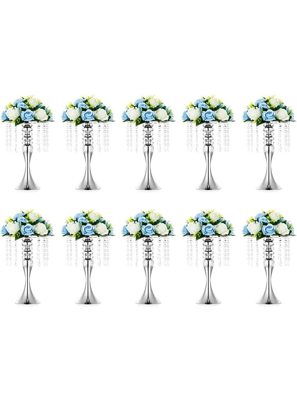 Crystal Metal Centerpiece Vase 10 Pcs 13.8 inches Tall Flower Stand Holders Wedding Centerpiece Chandelier for Reception Tables Wedding Supplies