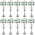 thumbnail image 1 of Nuptio 21.3in/54cm Tall Crystal Silver Metal Vase Flower Stand Holder Table Centerpiece Decor， Elegant Flower Centerpiece Wedding Anniversary Ceremony Party Hotel Decor Bulk 10pcs, 1 of 10