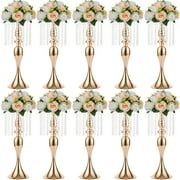 Crystal Metal Centerpiece Vase 10Pcs 21.3 inches Tall Flower Stand Holders Wedding Centerpiece Chandelier for Reception Tables Wedding Supplies