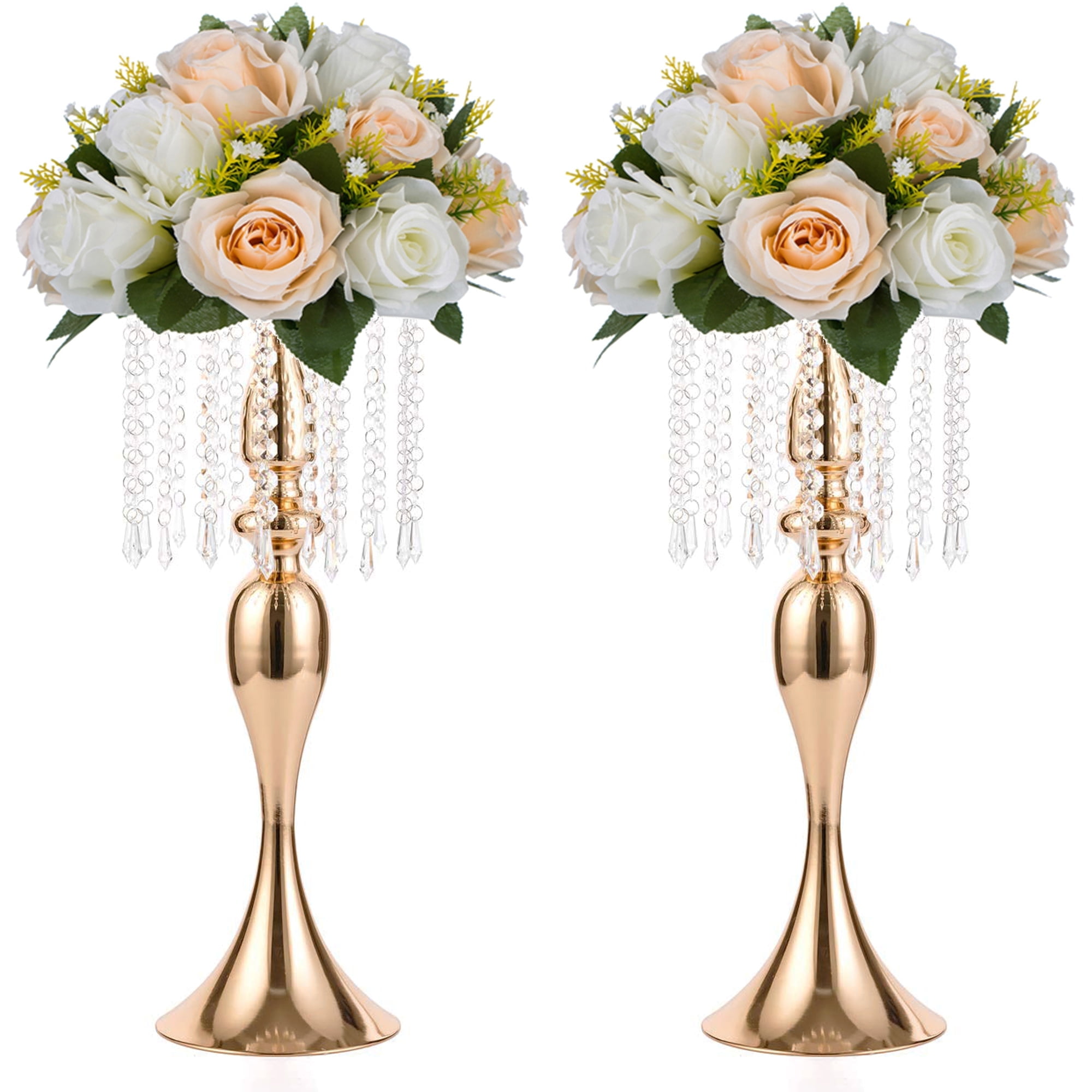 Nuptio 21.3in/54cm Tall Crystal Gold Metal Vase Flower Stand Nuptio 21.3in/54cm Tall Crystal Gold Metal Vase Flower Stand