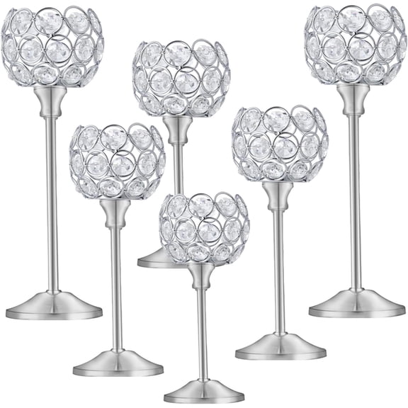 Crystal Metal Tealight Candlestick, Bling Bowl Candelabras, Tall Crystal Candle Holders Elegant Candle Centerpiece for Dining Table Wedding Home Mantel Decor(Golden, 2 Sets(6 Pcs))