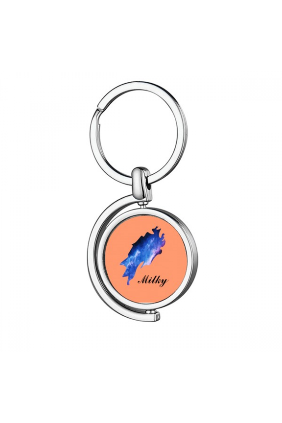 Crystal Milky Way Text Blue Rotating Keychain Metal Keyring Holder