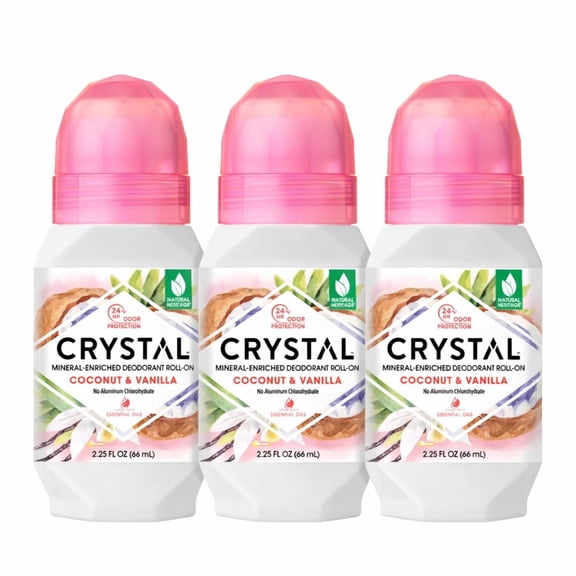 Crystal Mineral Deodorant Roll-On, 6.75 oz., 3 Pack, Coconut + Vanilla