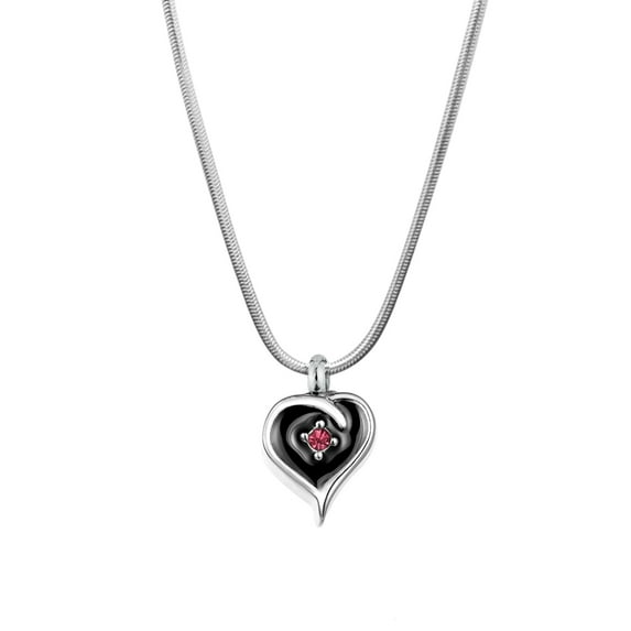 Crystal Mini Heart Memorial Cremation Jewelry Urn Ashes Holder Necklace (Black - Purple)
