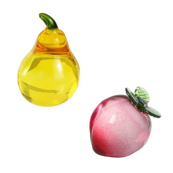 Crystal Mini Yellow Pear and Pink Peach Collectible Figurines Paperweight Glass Fruit Figurine Tabletop Centerpiece Ornaments Home Decor Gift for Christmas Day, Birthday
