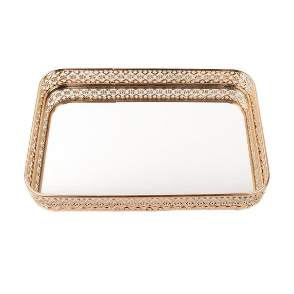 Crystal Mirrored Cosmetic Tray Vanity Rectangle Jewelry Trinket Organizer Tray Decorative Tray Storage Home Decor Wedding Dresser Birthday Gift Aureate M