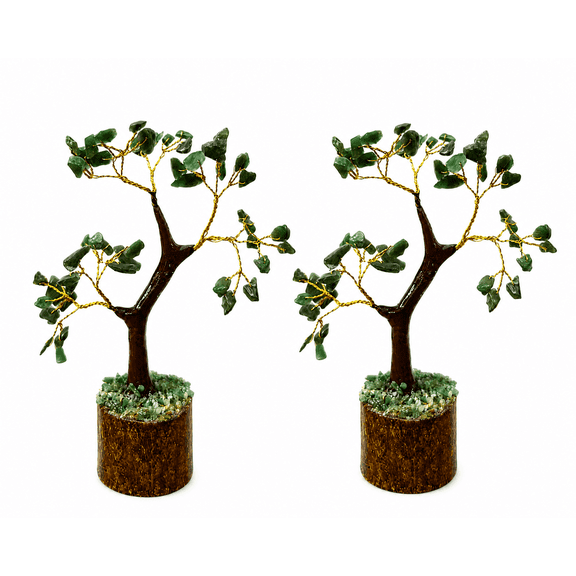Crystal Money Tree Decorative Showpiece Set of 2 Small 8 Inch for Home Decor Tabletop Feng Shui Lucky Tree Gift Item