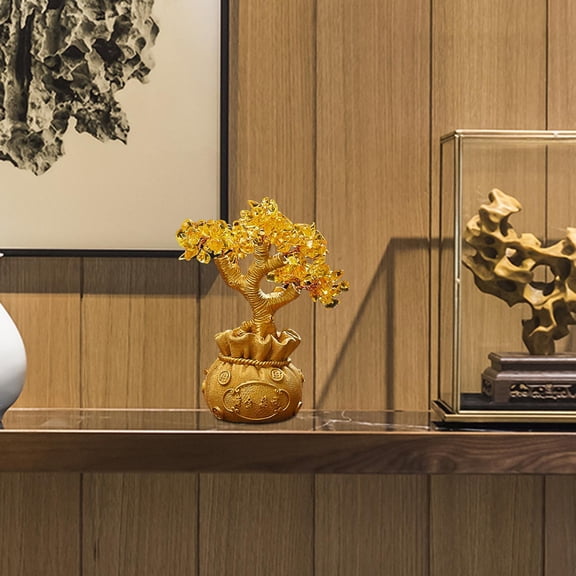Crystal Money Tree, Feng Shui Bonsai Tree Artificial Trees Figurine Tabletop Decoration with Base for Home