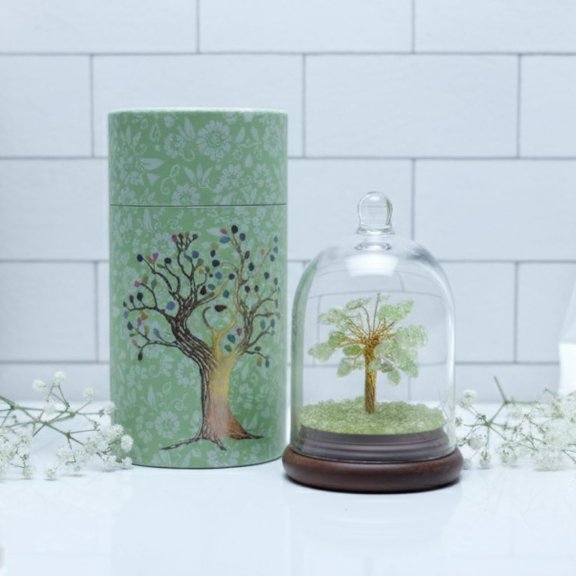 Crystal Money Tree For Home, Office Dcor, Vastu Feng Shui Tree - Green Peridot | For Wealth, Good Luck, Prosperity & Good Energy | Lightweight, Healing Gemstone Tree Under Glass Dome