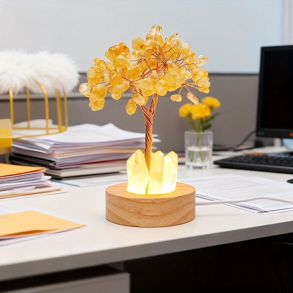 Crystal Money Tree Lamp with Natural Crystal Chips, USB Night Light for Bedroom, 1 Pc