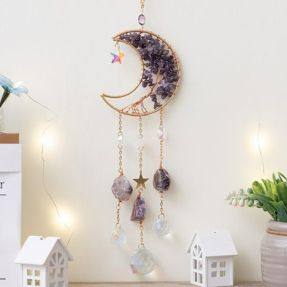 Crystal Moon Suncatcher, Crystal Rainbow Maker, Window Hanging Prism Ornaments Crystal Glass Suncatcher for Home Garden Office Decoration, Gift for Christmas Birthday Valentine Mothers Day