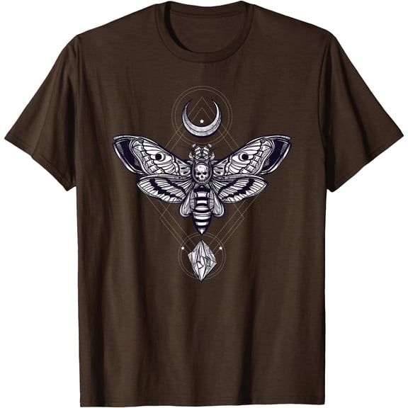 Crystal Moon and Moth Mystic Pagan Skeleton Unisex T-Shirt for Men Women Kids Toddler,Dark Chocolate Color,Size 5XL