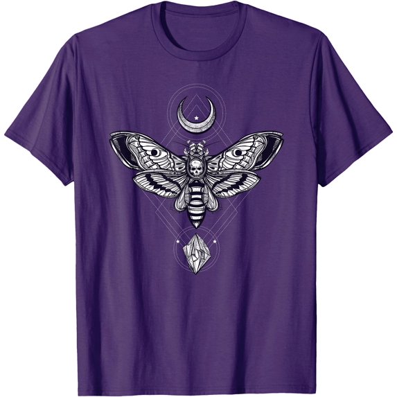 Crystal Moon and Moth Mystic Pagan Skeleton Unisex T-Shirt for Men Women Kids Toddler,Purple Color,Size L