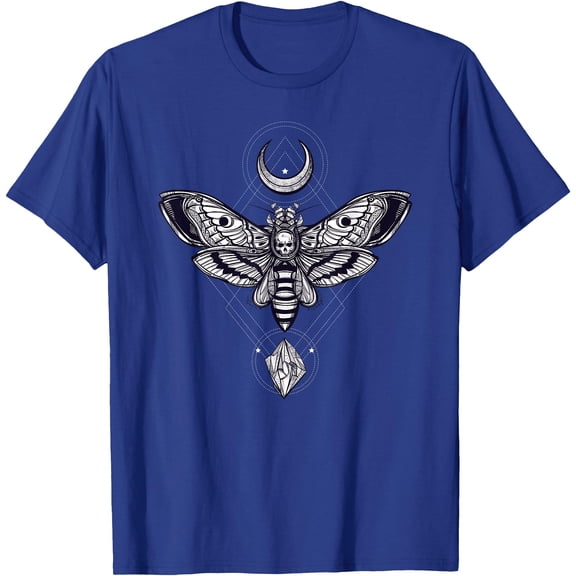 Crystal Moon and Moth Mystic Pagan Skeleton Unisex T-Shirt for Men Women Kids Toddler,Royal Blue Color,Size YL