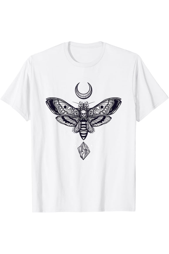 Crystal Moon and Moth Mystic Pagan Skeleton Unisex T-Shirt for Men Women Kids Toddler