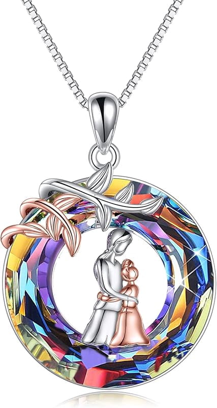 Crystal Mother Daughter Necklace Sterling Silver Mothers Day Birthday Jewelry Gifts for Women Mom Daughter Wife
