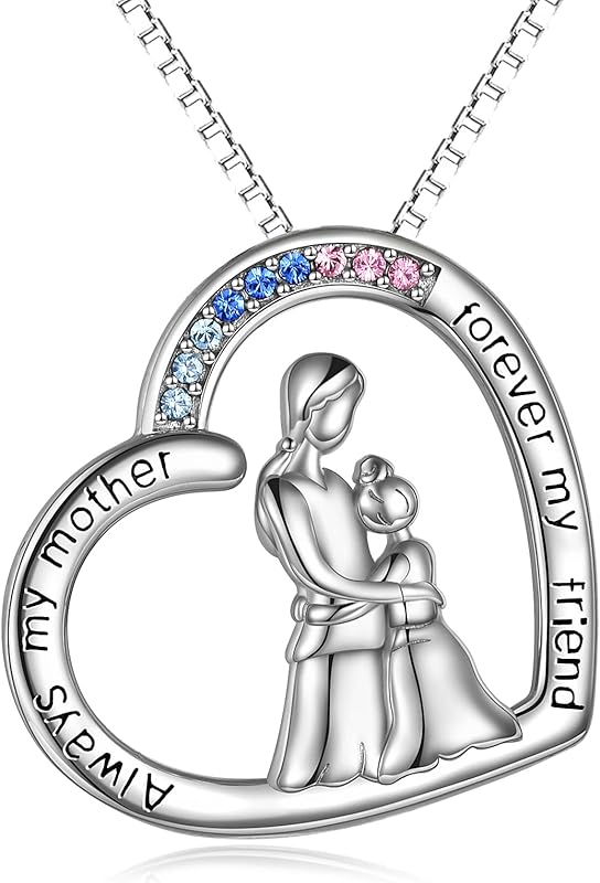 Crystal Mother Daughter Necklace Sterling Silver Mothers Day Birthday Jewelry Gifts for Women Mom Daughter Wife