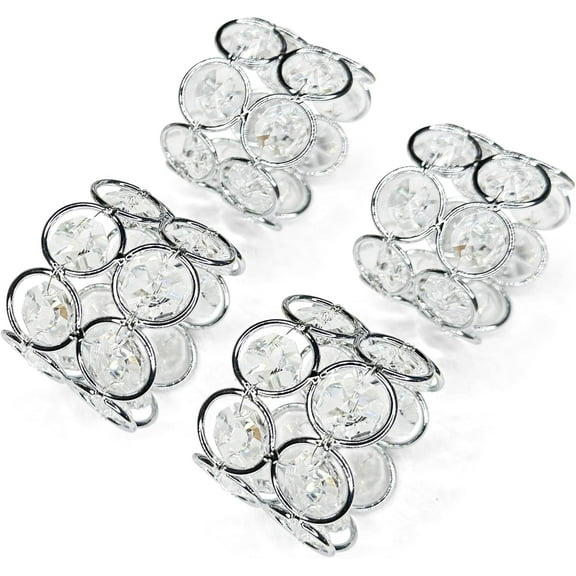 Crystal Napkin Ring Holder, Set of 8 - Elegant Crystal Design for Tabletop Décor, Cloth Napkin Ring Holder, Perfect for Dining Room, Kitchen, Parties, and Weddings