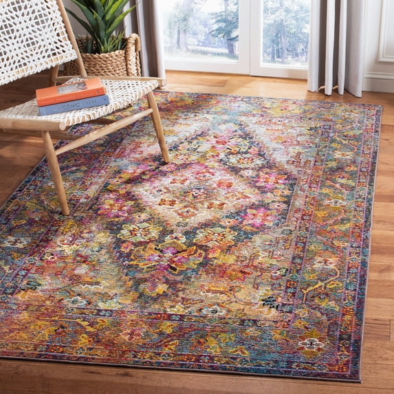 SAFAVIEH Crystal Salma Oriental Area Rug, Navy/Light Blue, 7' x 7' Square