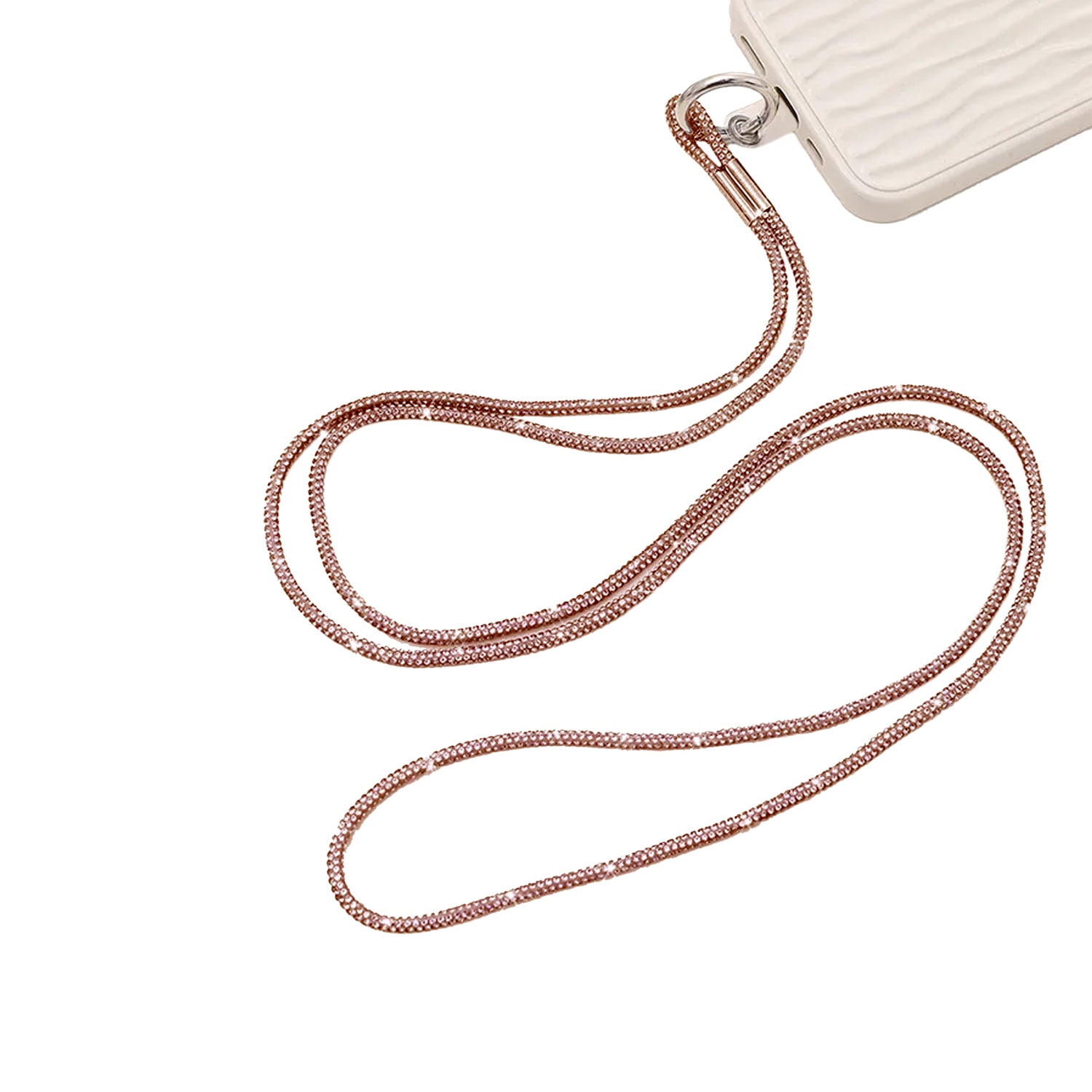 Crystal Neck Lanyard with Keychain Holder - Rose Gold