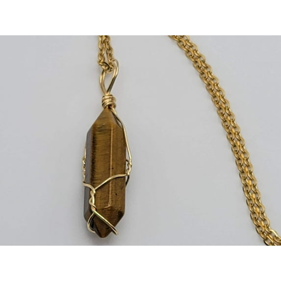 Crystal Necklace Gold Wire Wrapped Tiger's Eye Healing Crystal