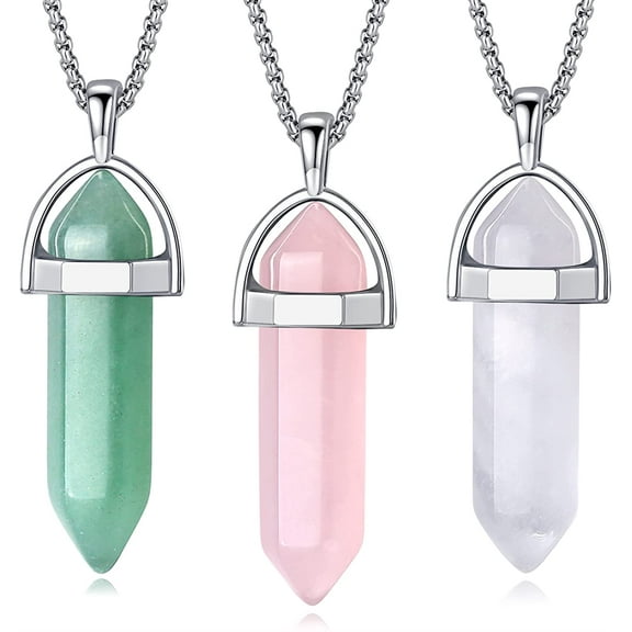 Crystal Necklace Healing Amethyst Black Obsidian Hexagonal Gemstone Pendant Necklace Spiritual Natural Reiki Quartz Tiger Eye Stone Point Jewelry