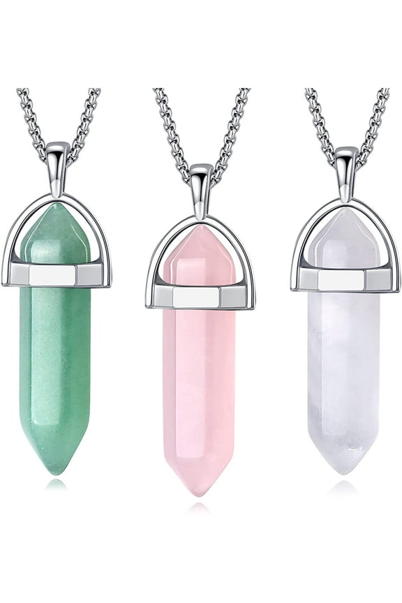 Crystal Necklace Healing Amethyst Black Obsidian Hexagonal Gemstone Pendant Necklace Spiritual Natural Reiki Quartz Tiger Eye Stone Point Jewelry