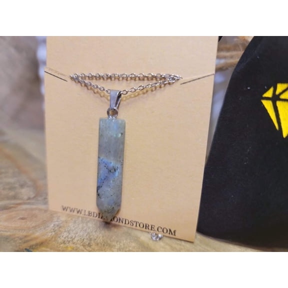 Crystal Necklace Labradorite Healing Crystal Point Necklace Silver tone