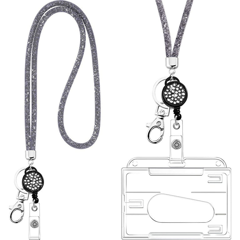 Crystal Necklace Lanyard Keychain, Bling Rhinestone Crystal Lanyard  Transparent Badge Holders And Lanyard For Id Badge (Gray) 
