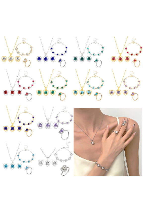 Crystal Necklace Pendant Earrings Bracelet Set Jewelry For Women Bracelet Necklace Earrings Set Valentine's Day Gift