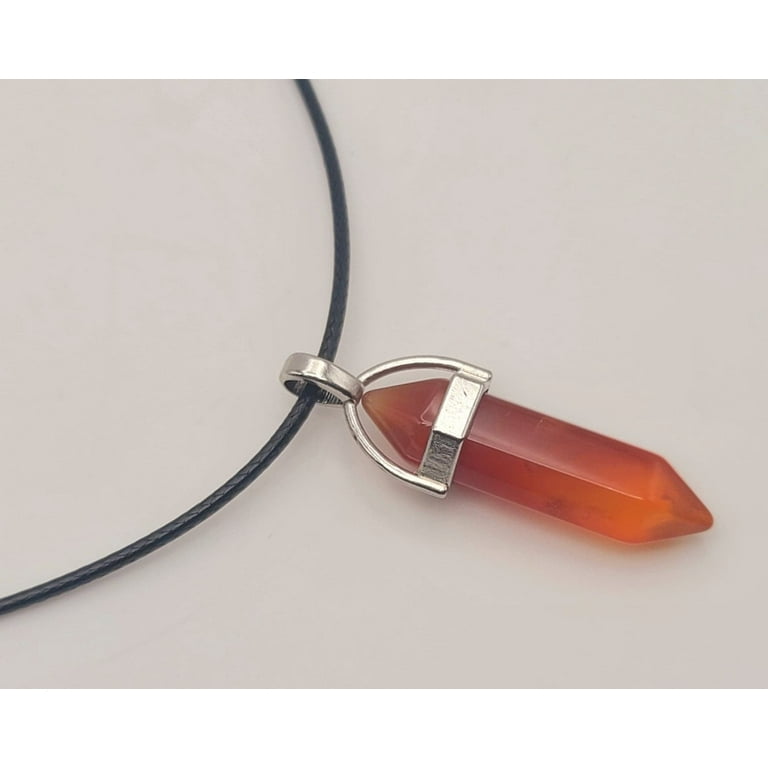 Crystal Necklace Silver Leather Carnelian Point Stone Healing Crystal  Necklace