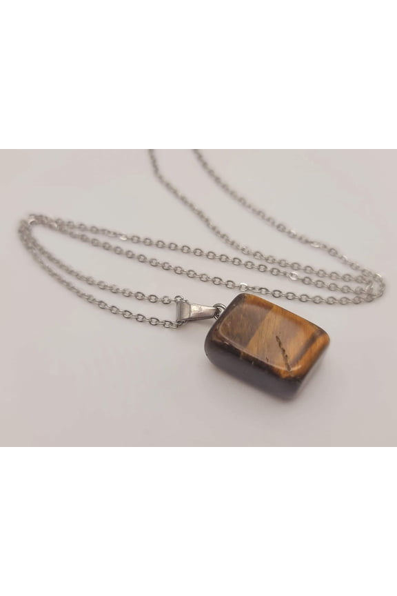 Crystal Necklace Silver Tone Irregular Shaped Tiger's Eye Healing Crystal
