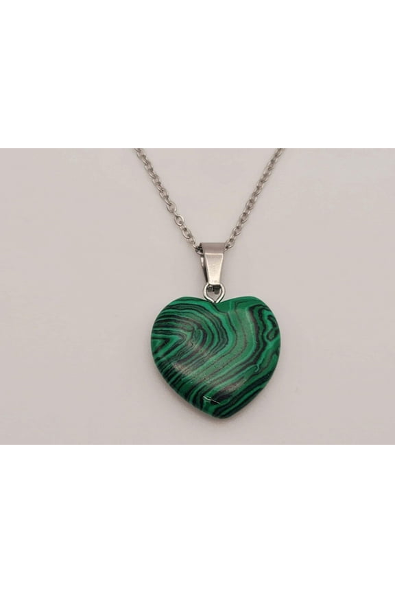 Crystal Necklace Silver Wire Malachite Heart Healing Crystal Necklace