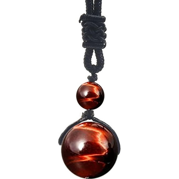 Crystal Necklace for Women Men, Protection Round Bead Pendant Necklaces for Spiritual, Natural Gemstone Chakra Stone Healing Crystals Necklace with Adjustable Rope Cord