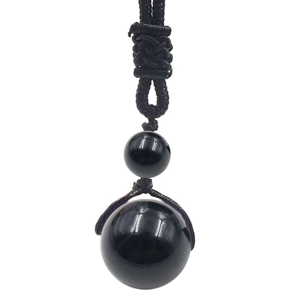 Crystal Necklace for Women Men, Protection Round Bead Pendant Necklaces for Spiritual, Natural Gemstone Stone Healing Crystals Necklace with Adjustable Rope Cord