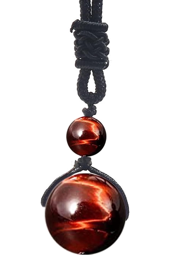 Crystal Necklace for Women Men, Protection Round Bead Pendant Necklaces for Spiritual, Natural Gemstone Stone Healing Crystals Necklace with Adjustable Rope Cord