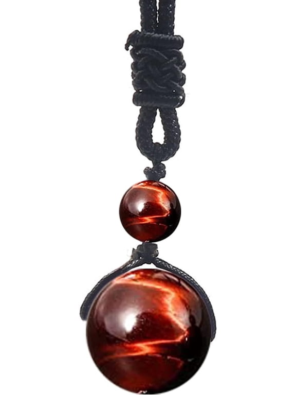 Crystal Necklace for Women Men, Protection Round Bead Pendant Necklaces for Spiritual, Natural Gemstone Stone Healing Crystals Necklace with Adjustable Rope Cord