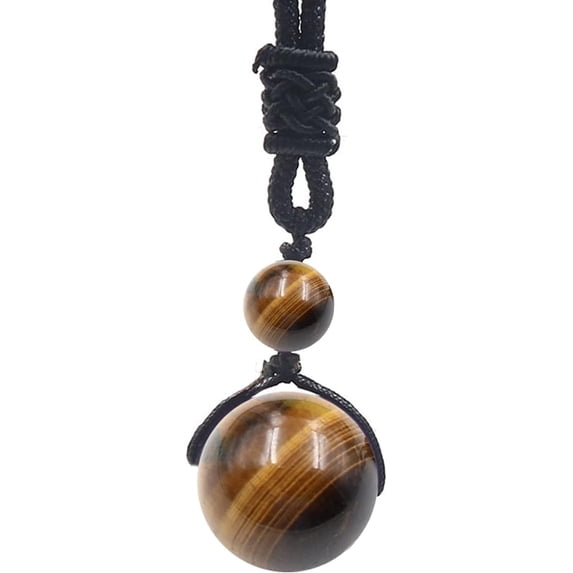 Crystal Necklace for Women Men, Protection Round Bead Pendant Necklaces for Spiritual, Natural Gemstone Stone Healing Crystals Necklace with Adjustable Rope Cord