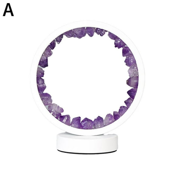 Crystal Night Light, Natural Quartz Amethyst Cluster Night Lamp, Crystal Led Chakra Crystals Light R Circle Lamp Night Mixed