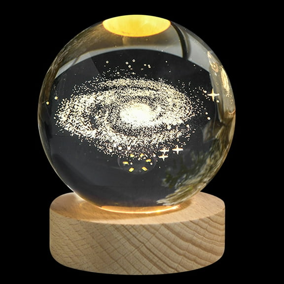 A Crystal Night Light Usb Powered Planetary Design Astronaut Theme Bedside Lamp With Wood Base Led Lights And Warm Rgb Lighting For Bedroom And Kids Room 2.4X3.1X1In 0.2Lb