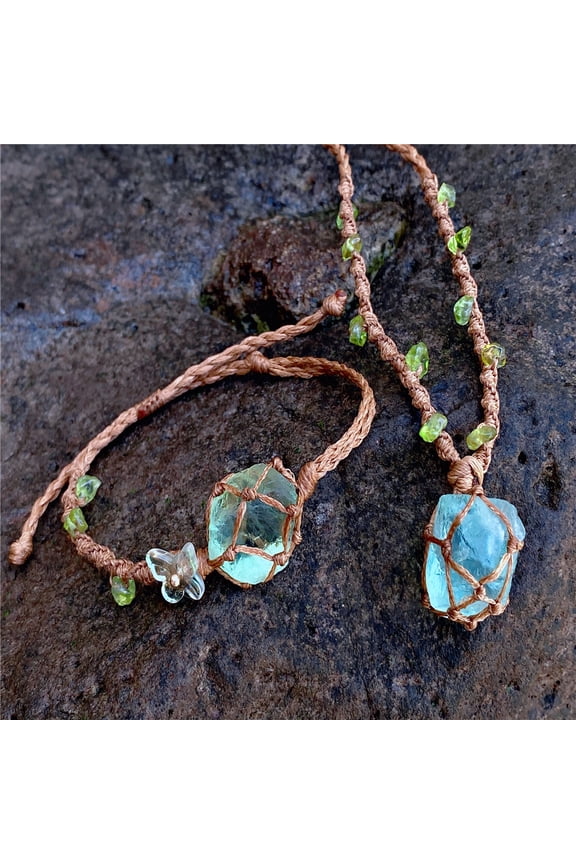 Crystal Ore Fluorite Rough Stone Woven Net Bag
