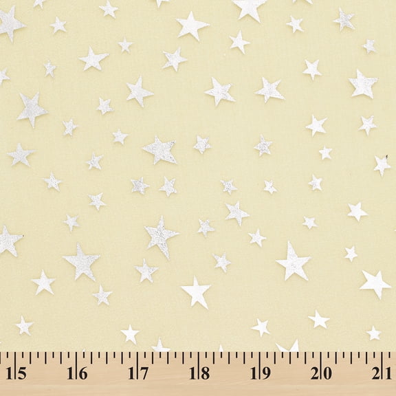 Crystal Organza Printed Stars Fabric Sparkle Shiny Crafts Decorations 60" Wide By the Yard (Yellow)