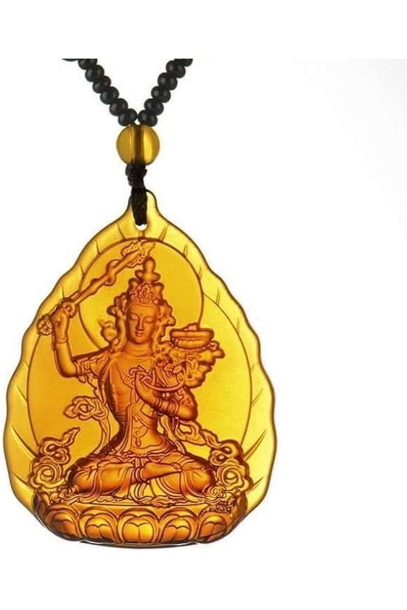 Crystal Orgone Godness Glazed Amulet,White Tara Manjushri Buddha Crystal Pendant Buddha Amulet Gemstones Necklace(Manjushri,Chain 65cm)