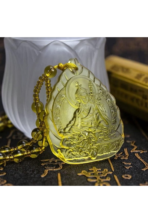Crystal Orgone Godness Glazed Amulet,White Tara Manjushri Buddha Crystal Pendant Buddha Amulet Gemstones Necklace(Master Lotus,Chain 65cm)
