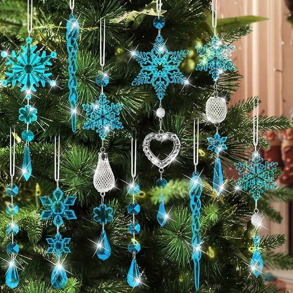 Crystal Ornaments Christmas Tree Decorations - 21pcs Christmas Tree Ornaments Sparkling Dazzling Festival Party Decoration Crystal Snowflake Design Hanging Ornament Holiday Season Home Decor