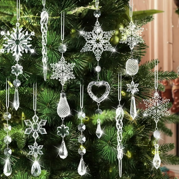 Crystal Ornaments Tree Decorations - 21pcs Tree Ornaments Sparkling Dazzling Festival Party Decoration Crystal Snowflake Design Hanging Ornament Holiday Season Home Decor