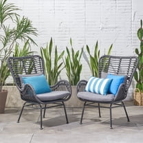 Crystal Outdoor Wicker Club Chairs with Cushions (Set of 2), Gray and Dark Gray