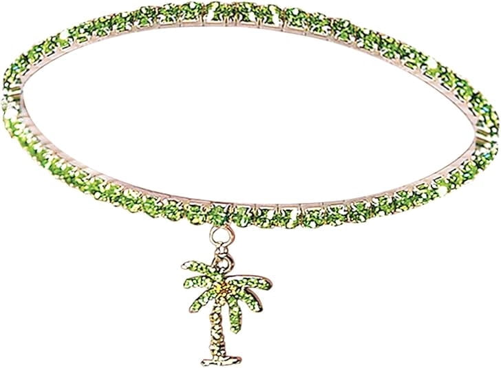 Crystal Palm Tree Anklet, Adjustable Stretch Ankle Bracelet, Summer Beach Foot Jewelry for Women