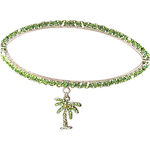 Crystal Palm Tree Anklet, Adjustable Stretch Ankle Bracelet, Summer Beach Foot Jewelry for Women